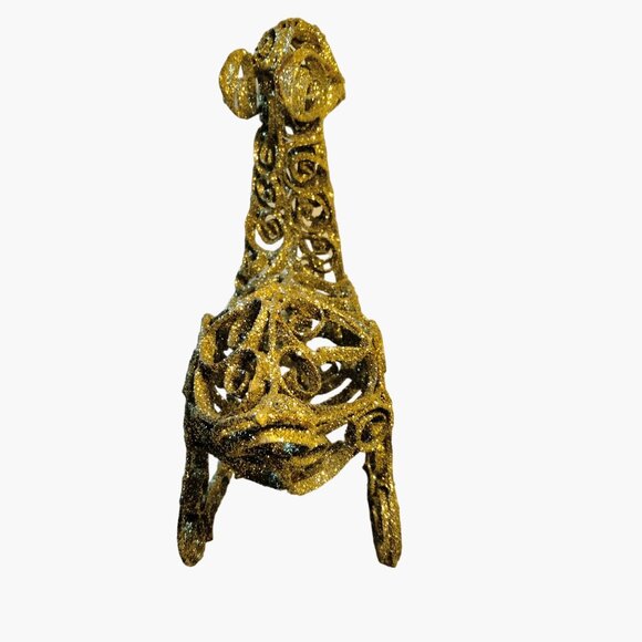 Gold Glitter Wire Reindeer Christmas Centerpiece Holiday Lying Down Figurine - Picture 7 of 9